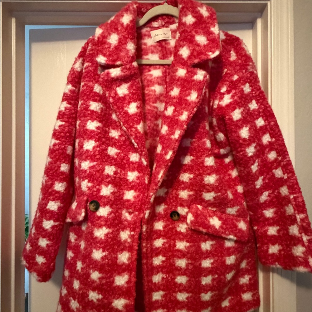 Stylish Hot Pink and White Women's Coat